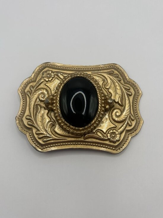 Unbranded Accessories - Vintage Gold Tone Belt Buckle Black Cabochon Western Victorian Style Ornate